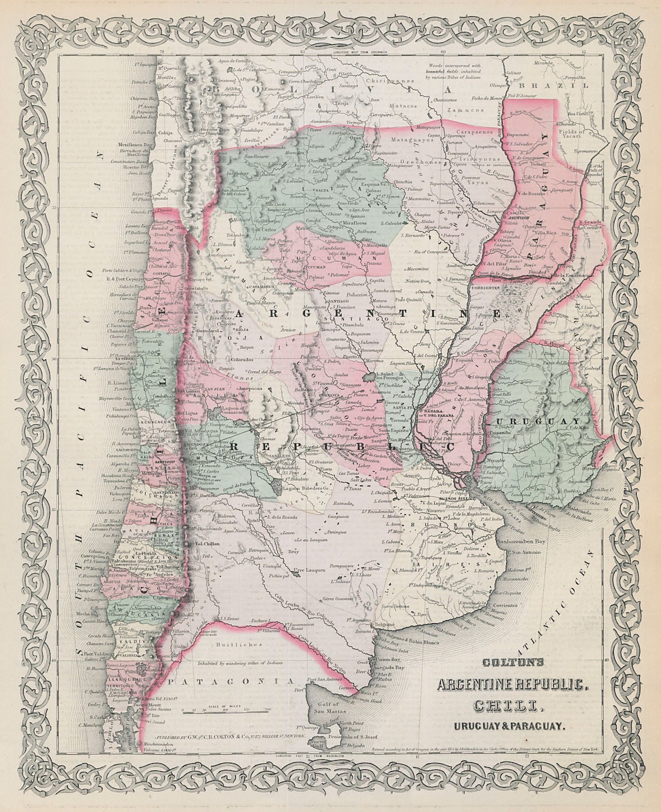 Colton's Argentine Republic, Chili, Uruguay & Paraguay. Argentina Chile 1869 map
